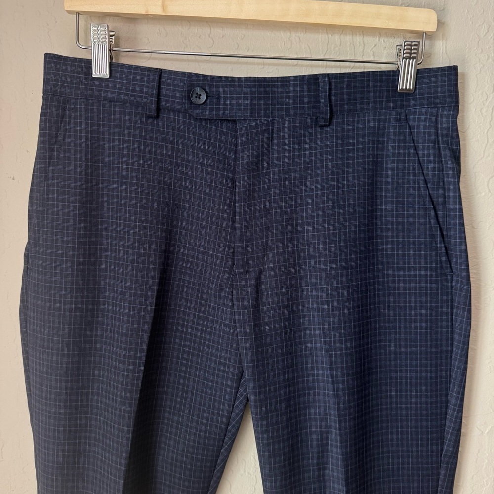 NWT Original Penguin Wool Navy Blue Plaid Slim Dress Pants Size 32W x 30L - Picture 4 of 13
